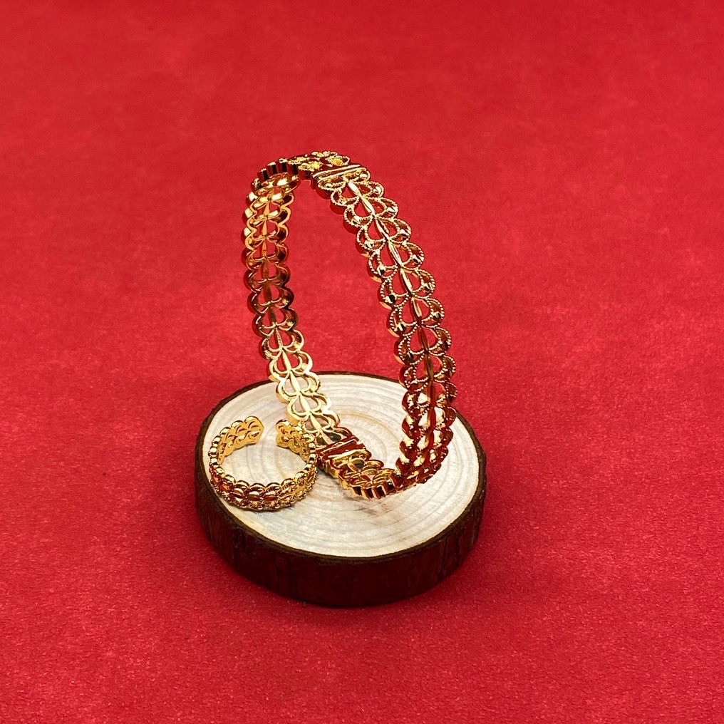 沙金热销套装戒指手镯镂空开口半节24k真金电镀厂家直销手镯10m