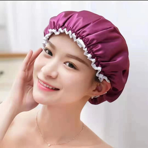 New Makeup Dust Protection Cap High-Grade Waterproof Thickened Shower Cap Oil Smoke-Proof Double Layer Adult Shower Cap Source Manufacturer