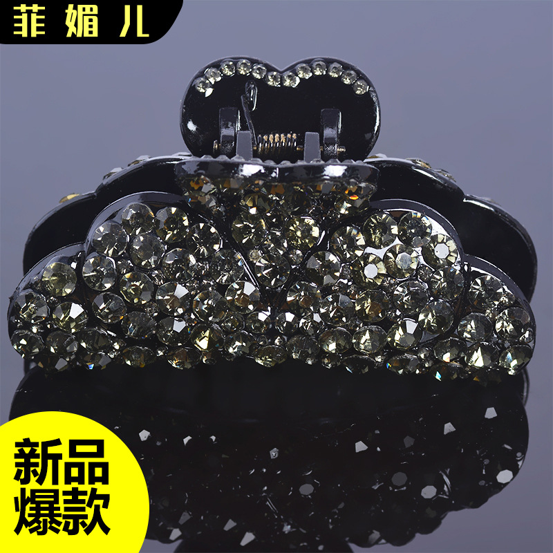 厂家直销镶钻森系洗澡盘发夹花卉女式水钻镶嵌鲨鱼夹带钻抓夹发夹