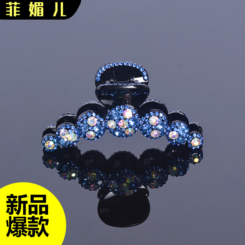 批发韩式鲨鱼夹抓夹镶钻花卉黑色印花职业女式发夹水钻盘发夹夹子