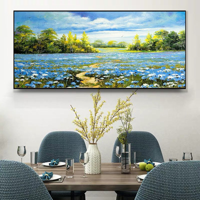 现代客厅装饰画沙发背景墙手绘风景挂画卧室花卉横版壁画立体油画