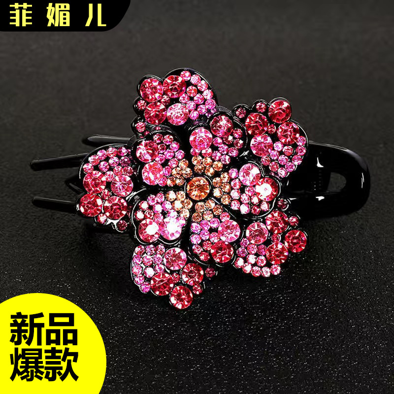 新款发夹女韩国水钻鸭嘴夹抓夹后脑勺优雅发卡头饰三齿夹工厂批发