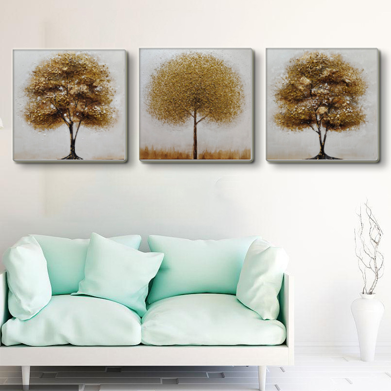 拼接背景画树木风景油画简约风装饰画卧室客厅沙发背景画玄关挂画