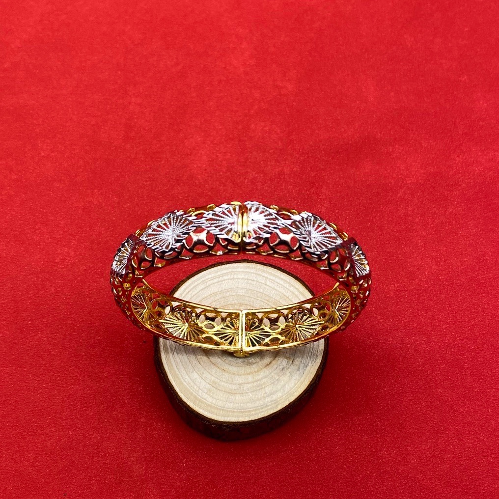 沙金中东外贸镂空开口卡扣手镯达意饰品香槟铂金真空电镀双色