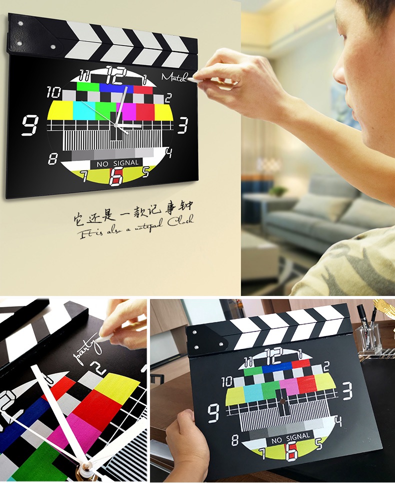 跨境电商新款TV时钟壁挂式时钟电影拍板复古钟创意摆件礼品