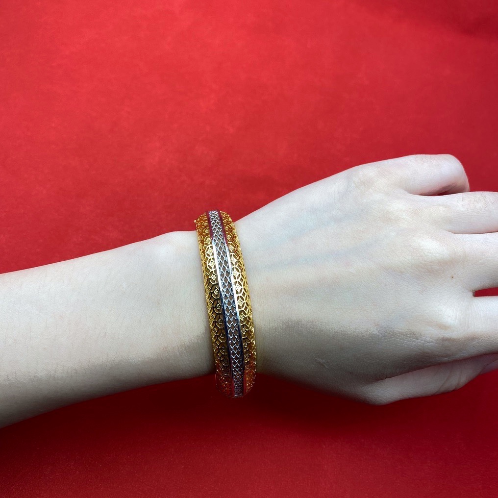 沙金中东外贸镂空开口卡扣手镯达意饰品香槟铂金真空电镀双色