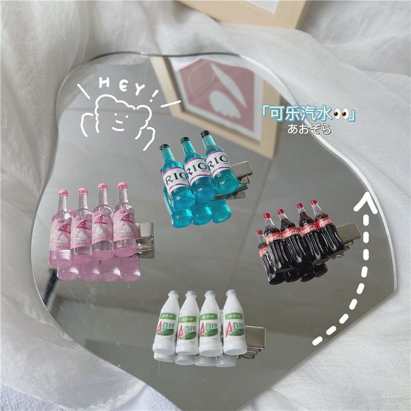 新款韩版迷你饮料瓶子AD钙奶边夹可乐趣味ins可爱甜美刘海发夹