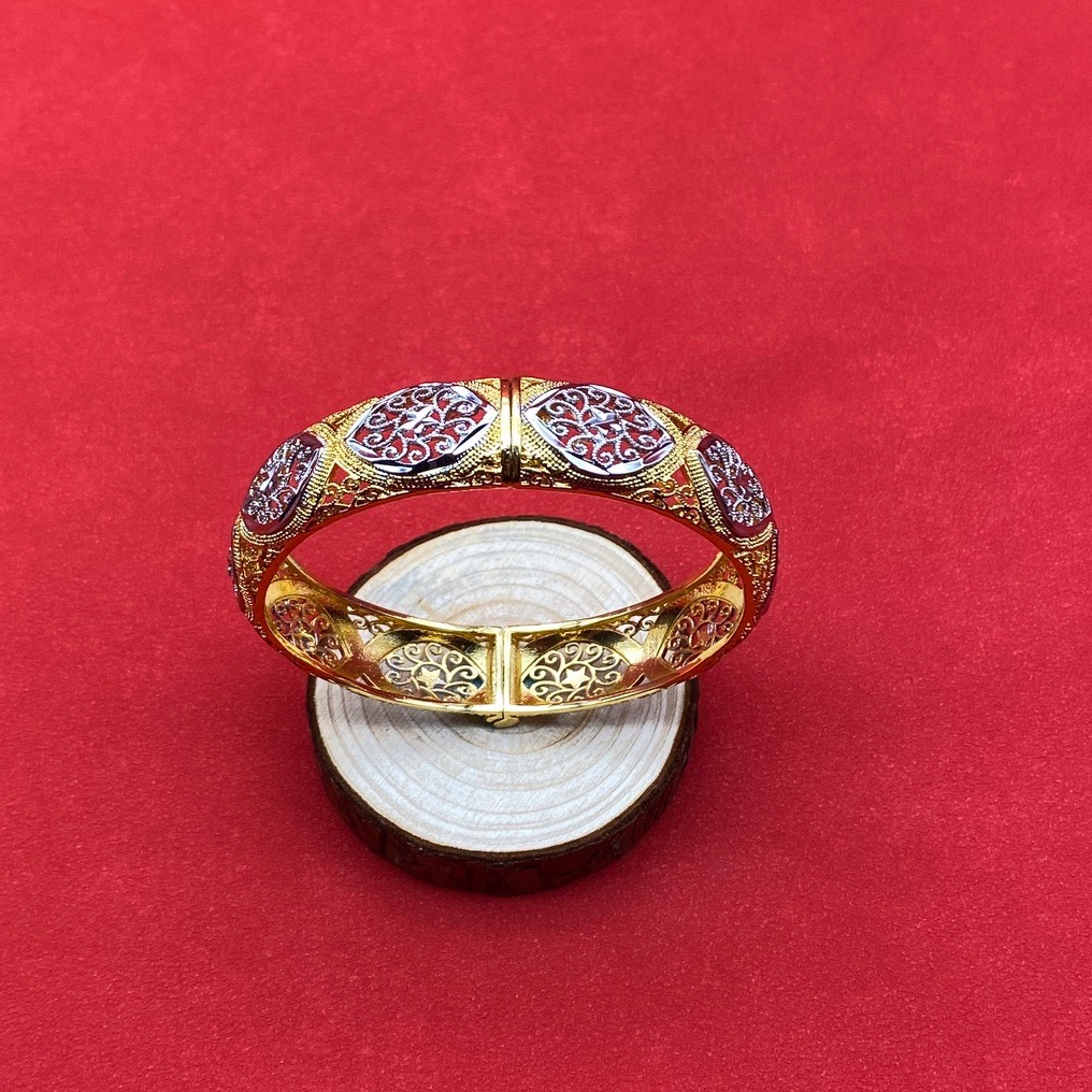 沙金中东外贸镂空开口卡扣手镯达意饰品香槟铂金真空电镀双色