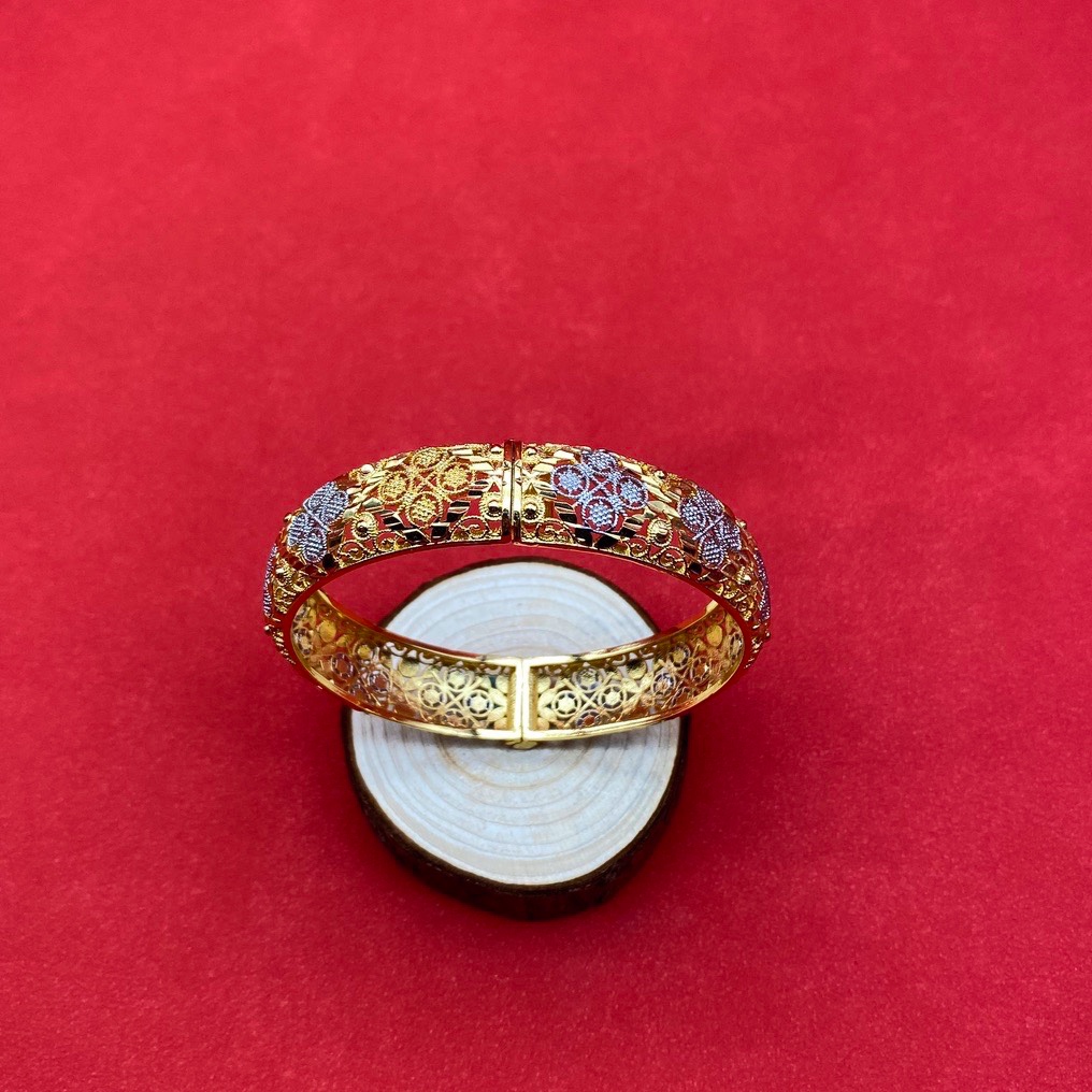 沙金中东外贸镂空开口卡扣手镯达意饰品香槟铂金真空电镀双色