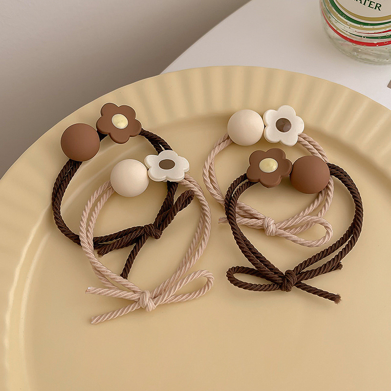 早秋奶咖色系花朵发绳甜美气质发圈头绳丸子头皮筋发饰日韩头饰女