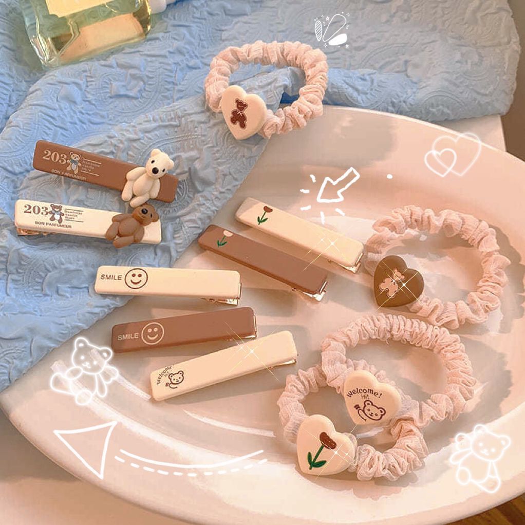 2021新款网红ins风奶咖色小熊笑脸BB夹韩版少女心边夹鸭嘴夹时尚