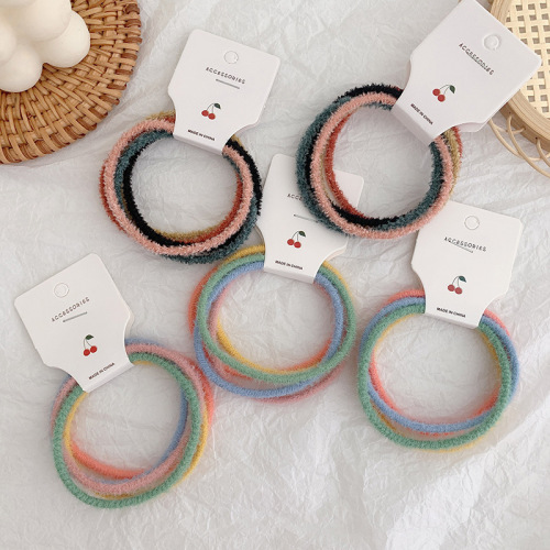 5-Piece Ins Candy-Colored Plush Hair Band Simple Hair Ring Basic High Elastic Rubber Band Tie-up Hair Head Rope Headdress
