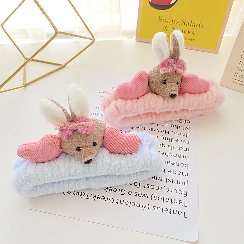 2021新款韩版可爱少女心爱心小熊耳朵毛绒束发带网红爆款洗脸发饰