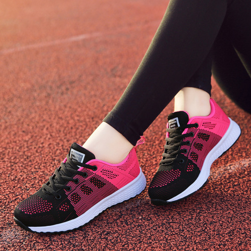 cross-border flyknit breathable sneakers korean casual lace-up mesh women‘s shoes fashionable lightweight argan running shoes