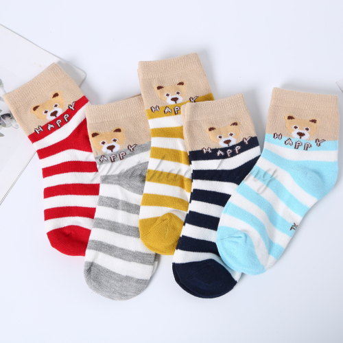 Bear Head Color Striped Children‘s Socks Cotton Trendy Street Ins Style Outdoor Wear Fashion Net Red Popular Stockings 