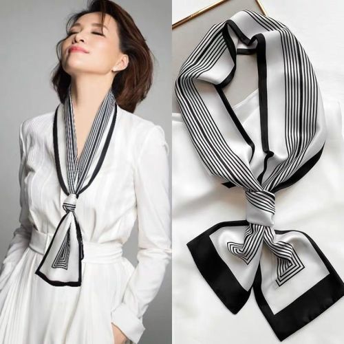 small silk scarf thin narrow long korean style versatile suit shirt spring and autumn thin decorative scarf hair band