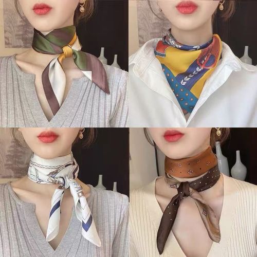 spring and autumn small silk scarf ribbon women‘s small square scarf professional scarf korean style decorative retro artistic neck scarf