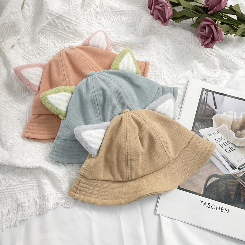 厂家批发儿童帽子秋冬卡通猫耳太阳帽可爱韩版套头帽男女童渔夫帽