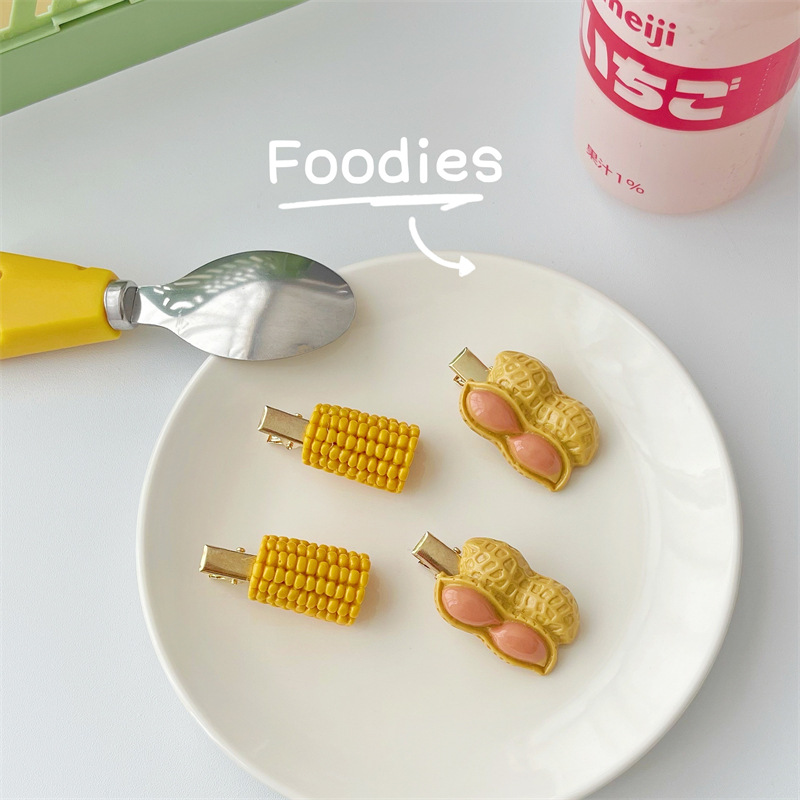 2021新款搞怪趣味发夹个性仿真玉米花生边夹可爱鸭嘴夹网红发饰