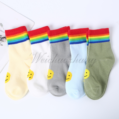smiling face pattern rainbow striped children‘s socks cotton trendy street ins style outdoor wear fashion net red popular stockings