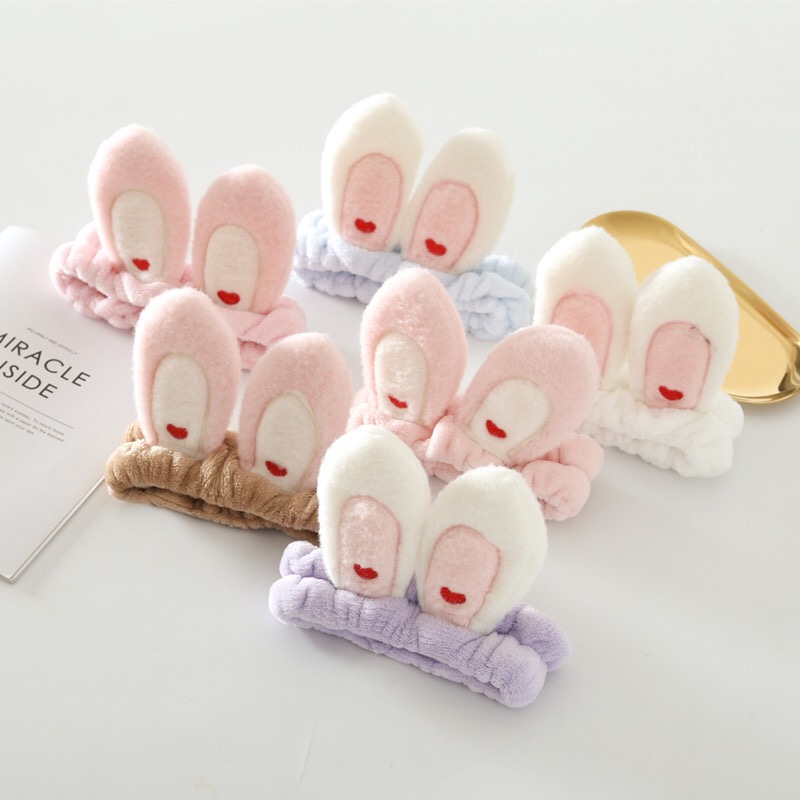 2021秋冬新款韩版可爱毛绒爱心兔耳朵束发带简约立体洗脸化妆发饰