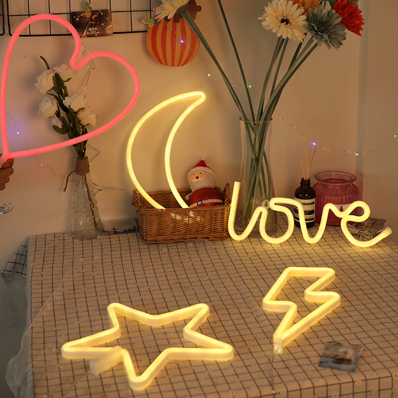 LOVE霓虹灯led彩灯卧室台灯USB电池创意造型灯圣诞节装饰摆地摊灯