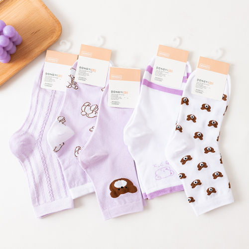 factory wholesale women‘s socks autumn and winter warm mid-calf socks fresh bear cartoon cotton socks