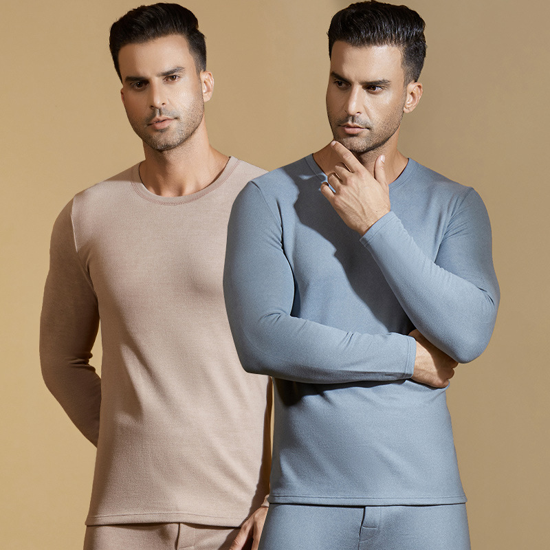 秋冬男士双面德绒羊毛保暖内衣套装秋衣秋裤男士蚕丝贴片保暖衣