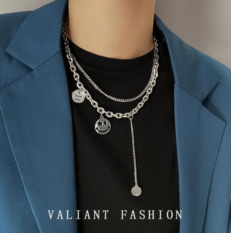 笑脸叠戴嘻哈项链女2021年新款潮女ins轻奢小众设计网红锁骨配饰