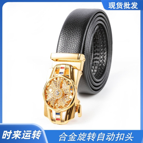 Online Best-Selling Product Belt Men‘s Rotating Automatic Buckle Rhinestone Inlaid Business Casual Belt Factory Wholesale