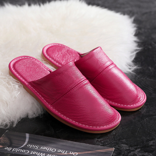 Light Luxury High-End Closed Toe Leather Slippers Female Spring and Autumn Non-Slip Mute Couple Cowhide Home Indoor Slippers Male Winter