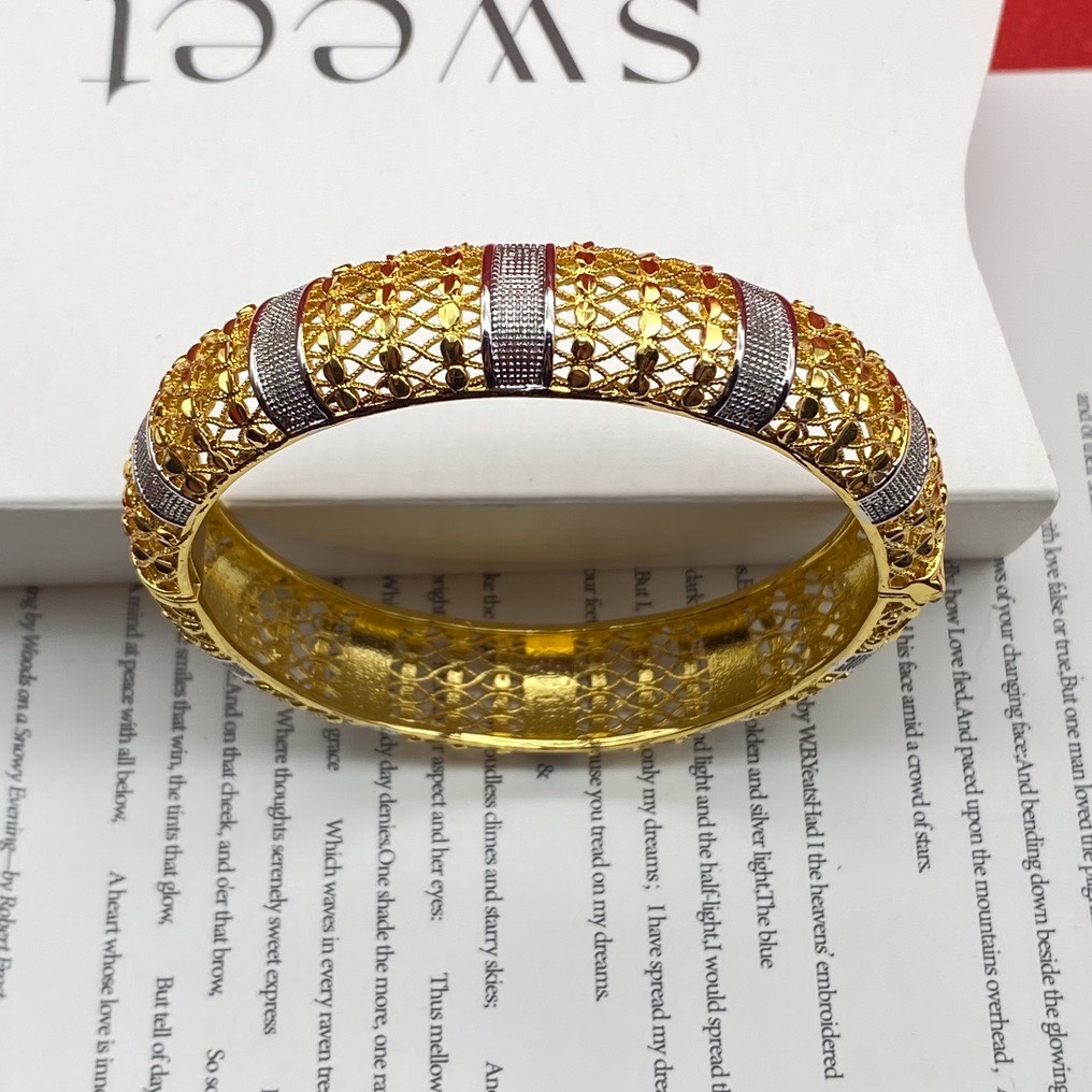 外贸镂空开口半节手镯达意饰品厂家24k真金铂金香槟色电镀双色