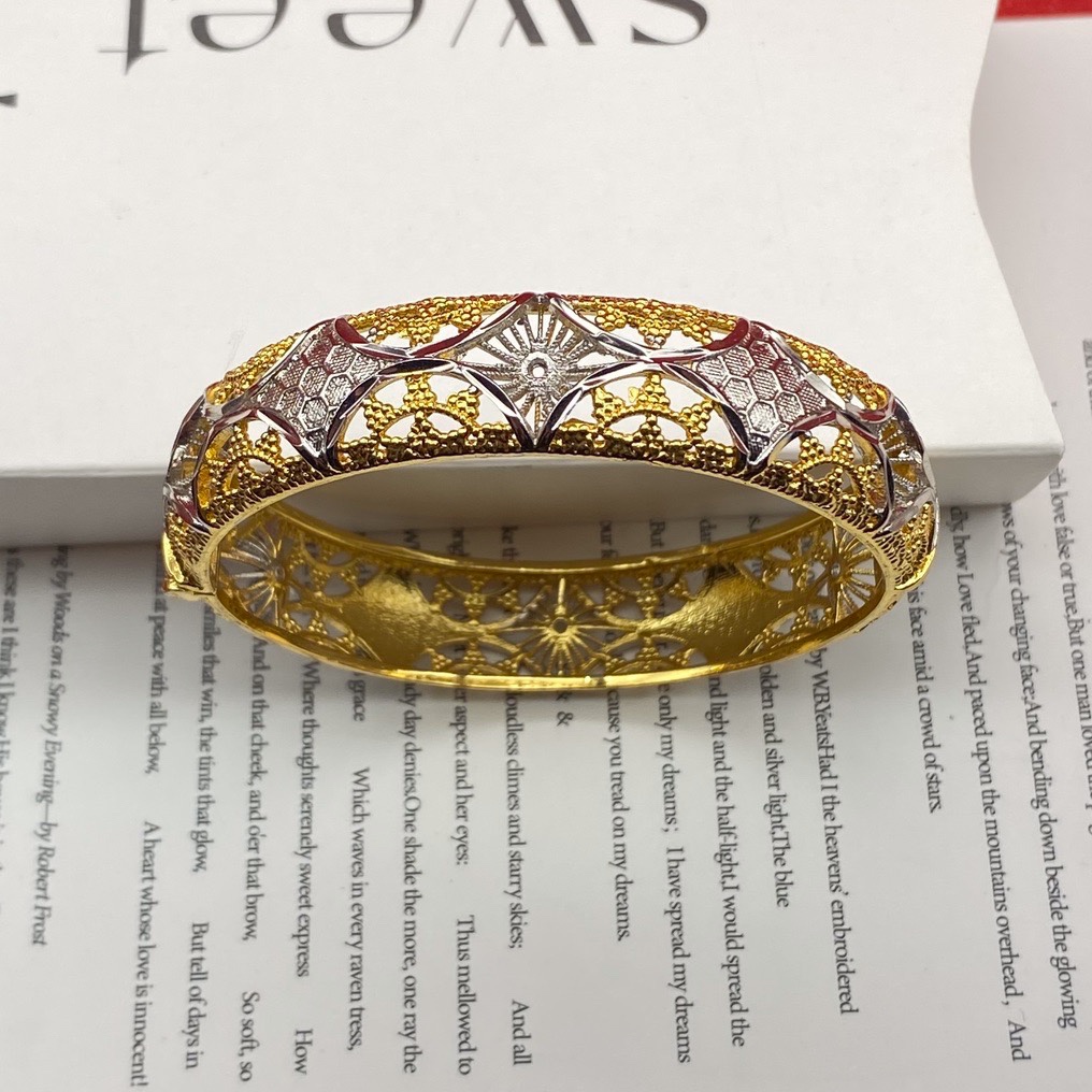 外贸镂空开口半节手镯达意饰品厂家24k真金铂金香槟色电镀双色