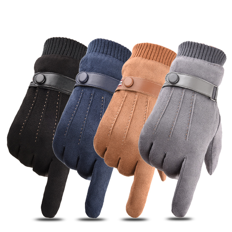 Winter Warm Suede Men's Winter Touch Screen Gloves Driver Driving Outdoor Cycling Fleece Lined 