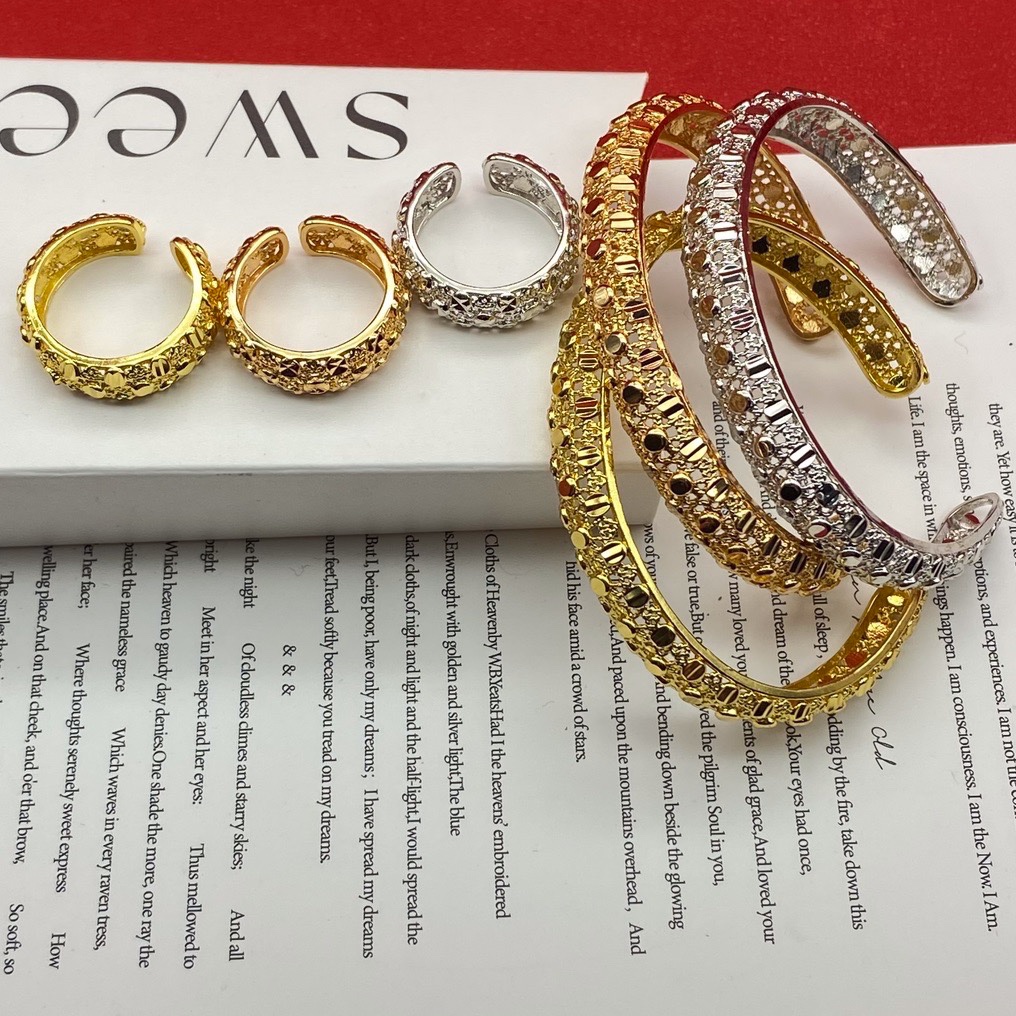 新款外贸镂空开口半节手镯达意饰品厂家24k真金铂金香槟色电镀