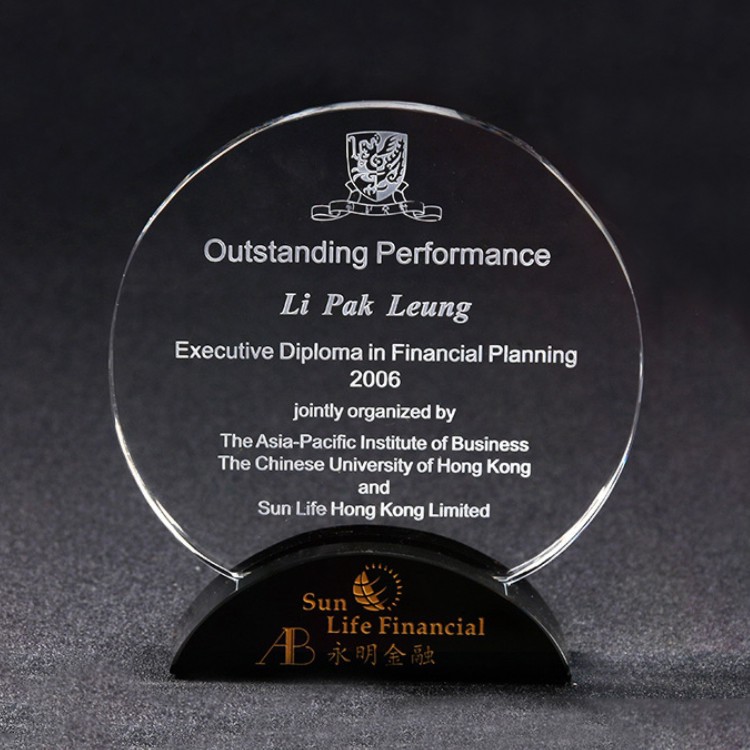 现代简约圆形水晶奖牌 荣誉授权牌定制 厂家批发圆满系列奖杯