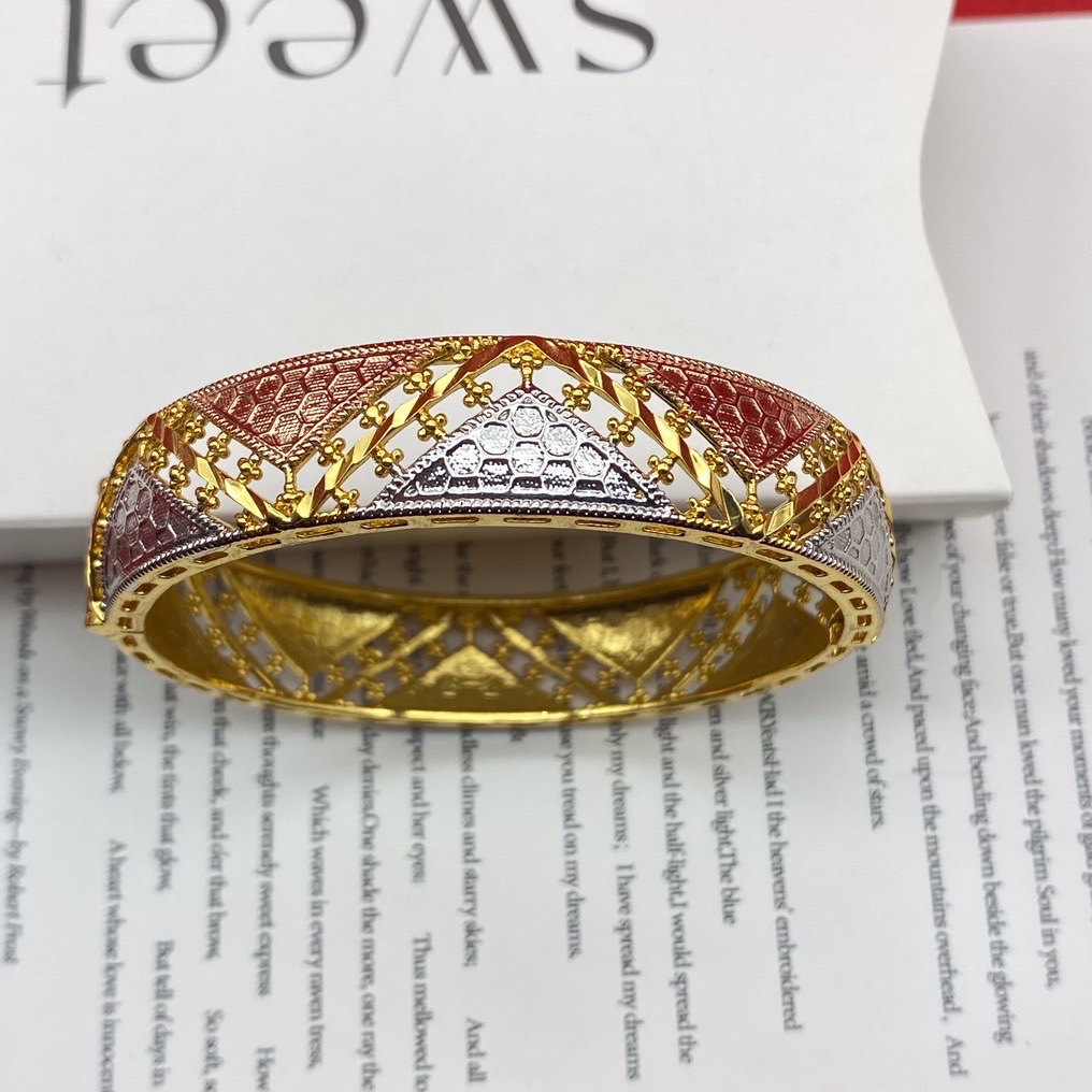 外贸镂空开口半节手镯达意饰品厂家24k真金铂金香槟色电镀三色