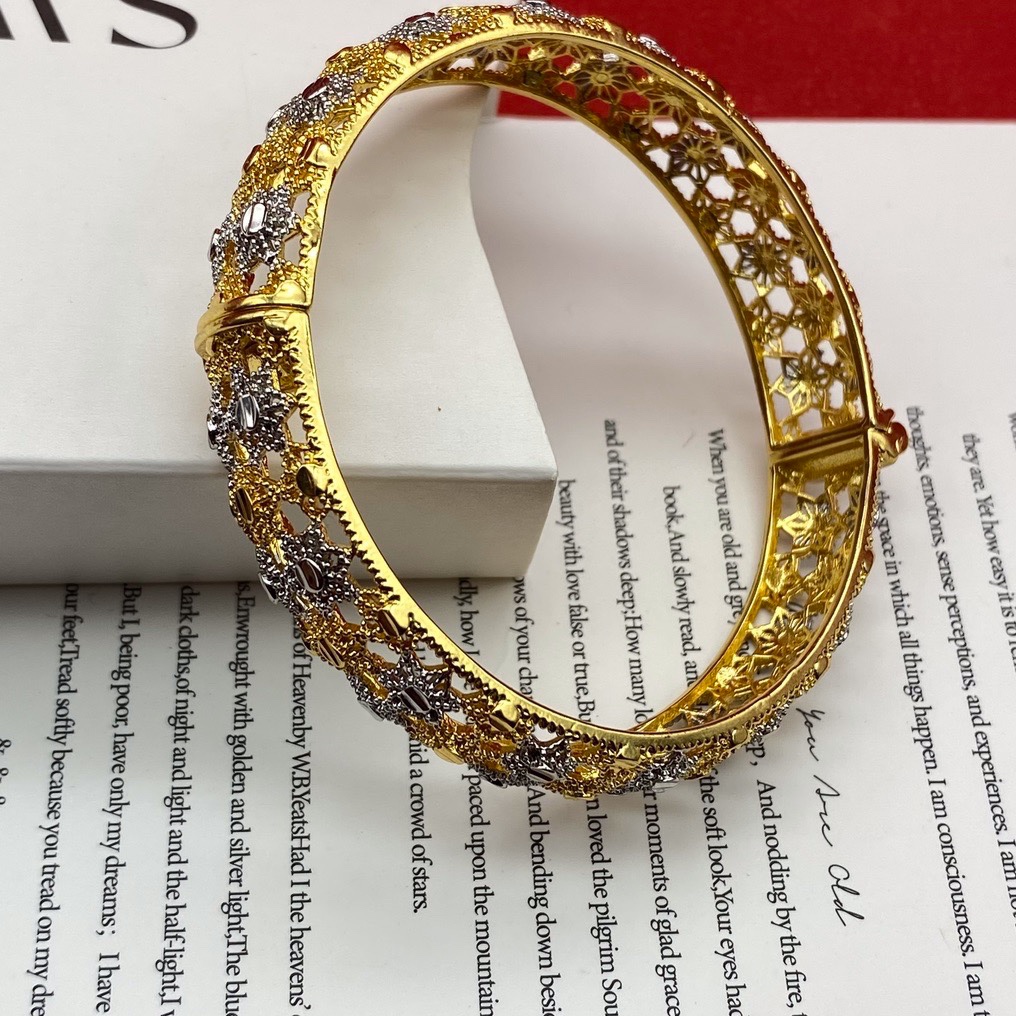 外贸镂空开口半节手镯达意饰品厂家24k真金铂金香槟色电镀双色