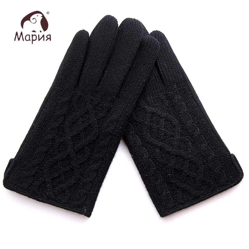 New Autumn and Winter Wool Gloves Driving Men's Warm with Velvet Knitted Double-Layer Thickened