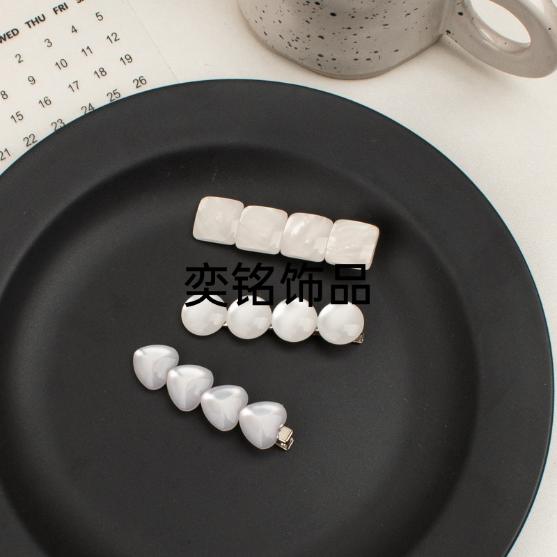 仿猫眼石贝壳仙女发夹~仙气十足白色发饰女小众发卡边夹鸭嘴夹子