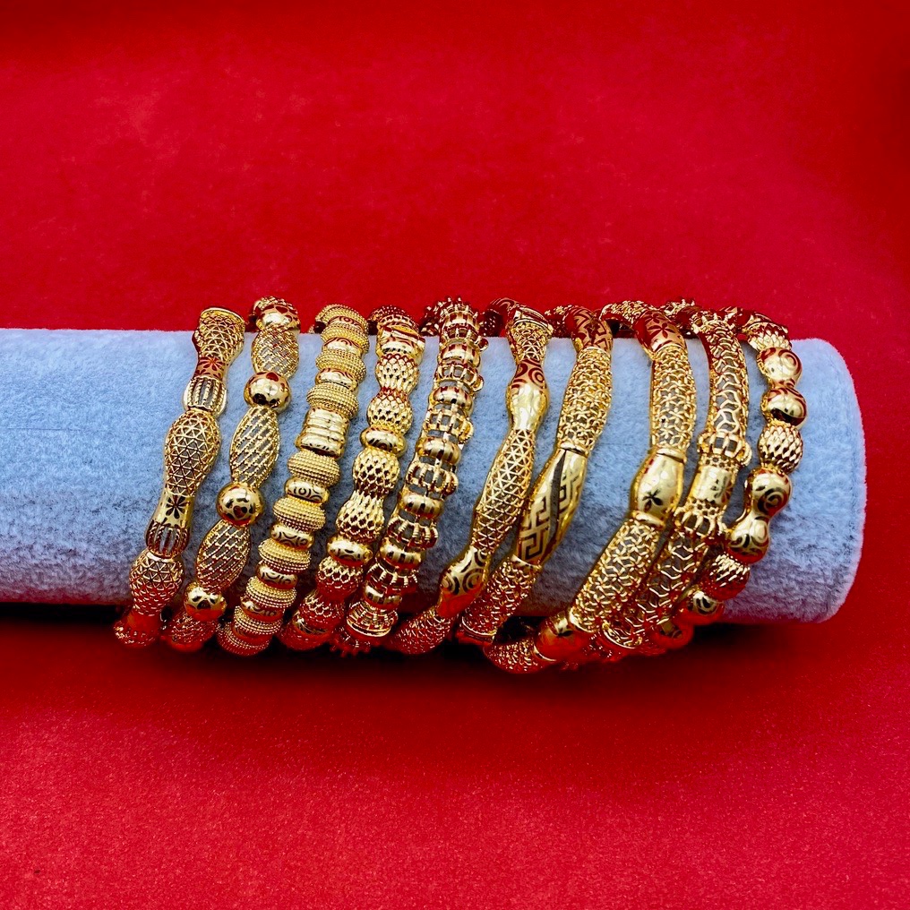 新款沙金镭射雕刻镂空开口半节手镯达意饰品厂家24k真金电镀8m