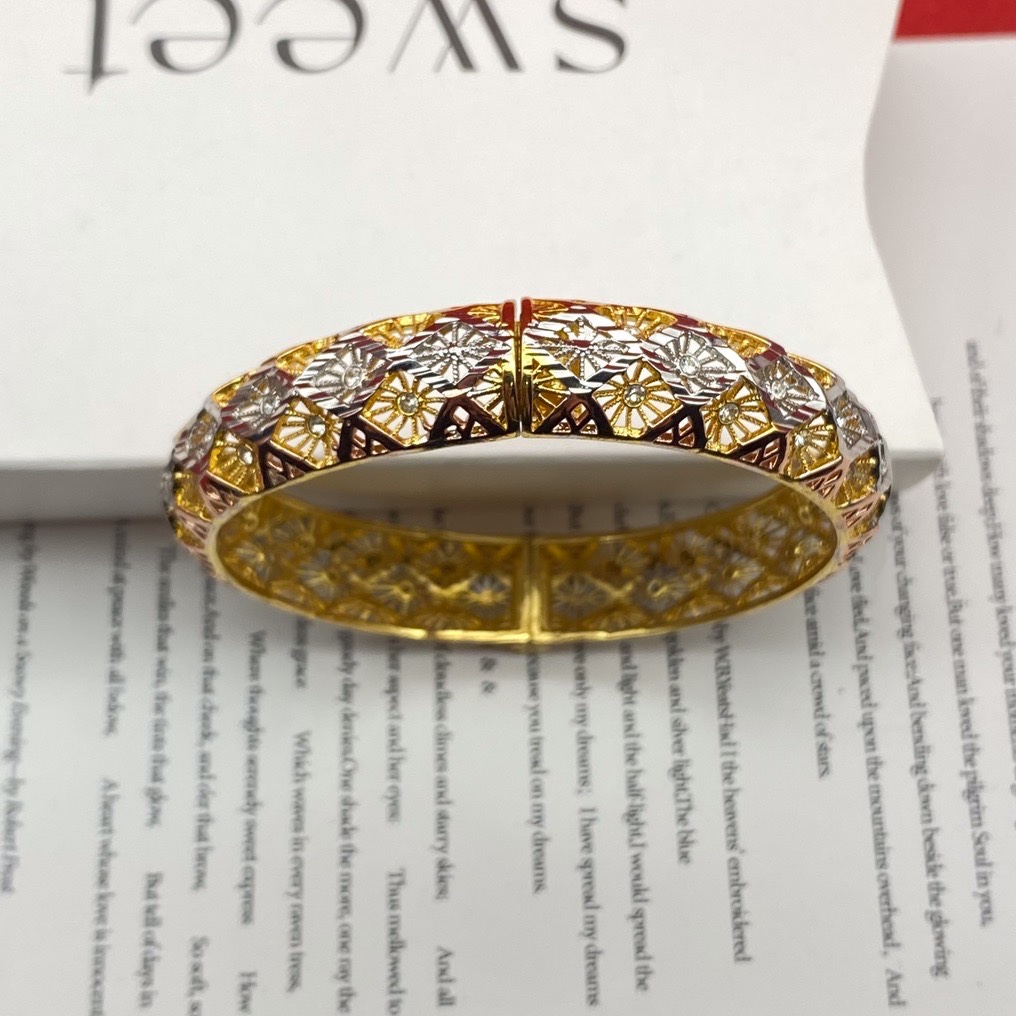 外贸镂空开口半节手镯达意饰品厂家24k真金铂金香槟色电镀双色