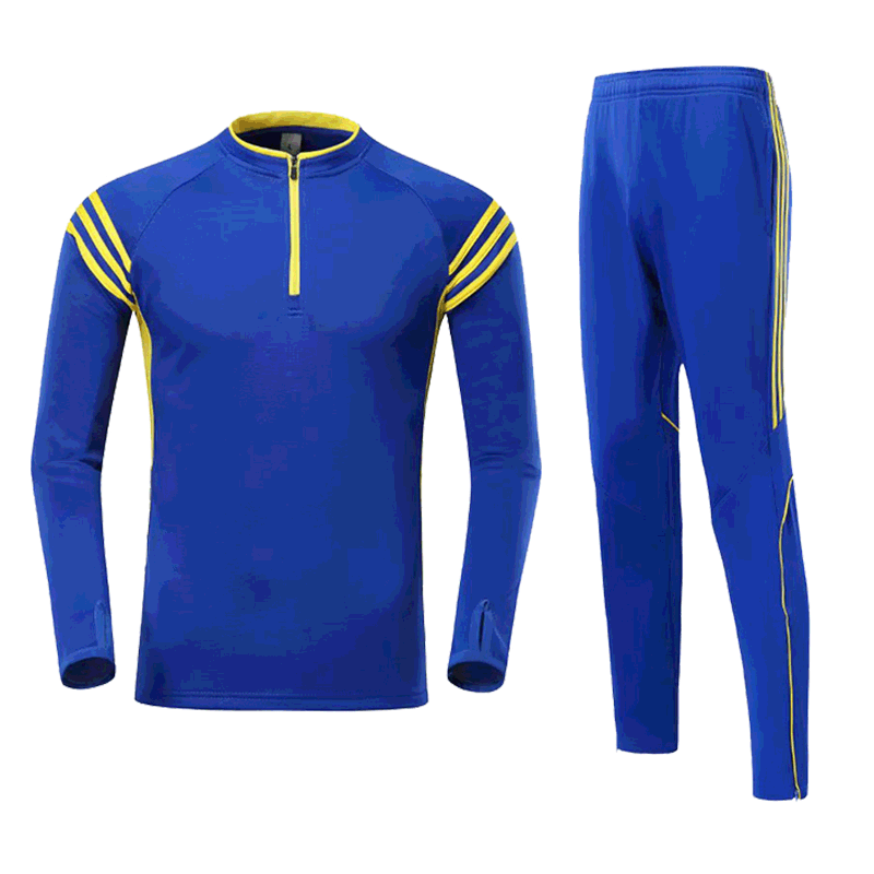 厂家直销秋冬新款长袖足球服半拉链套装加绒儿童成人球衣定制球服