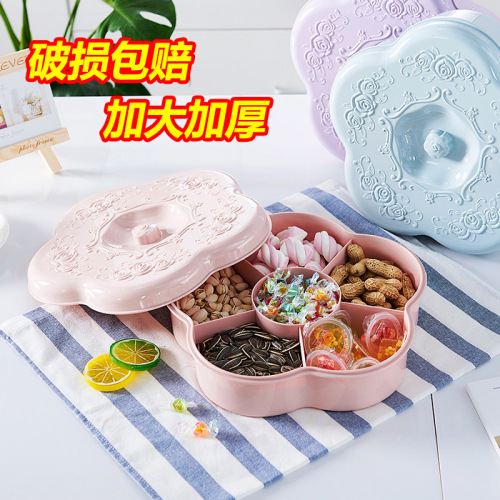 simple fruit plate snack plate storage wedding home living room plastic creative sealed plastic candy box with lid compartment