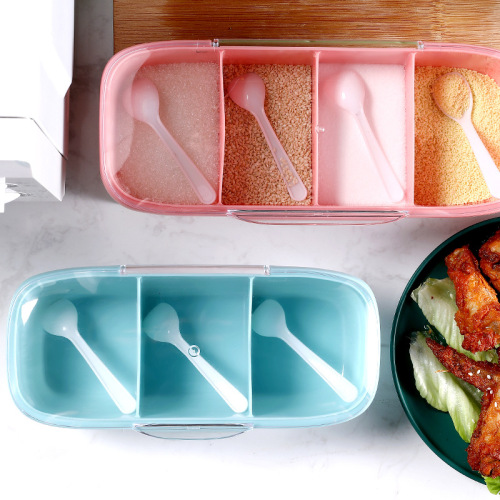 household creative seasoning box with spoon flavor salt clamshell plastic multi-grid seasoning box kitchen seasoning storage box