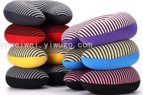 striped polyester cotton foam particle filling pillow outdoor travel leisure health pillow aviation pillow u-shaped pillow