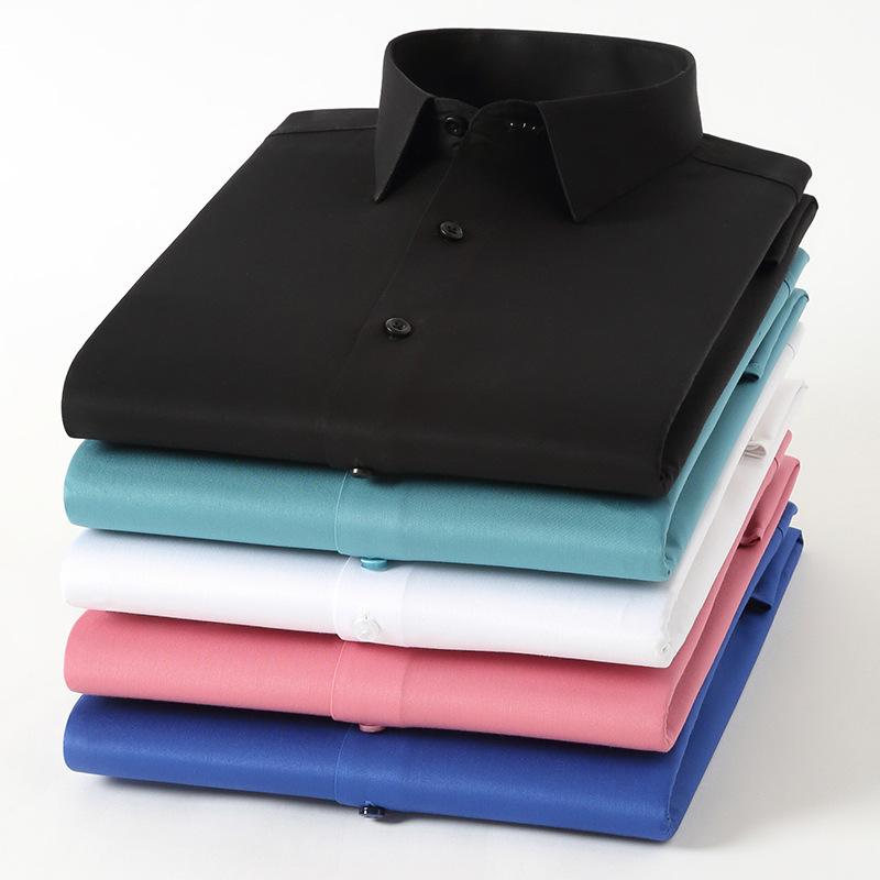 白衬衫男长袖修身商务工装弹力竹纤维免烫职业正装衬衣定制绣LOGO