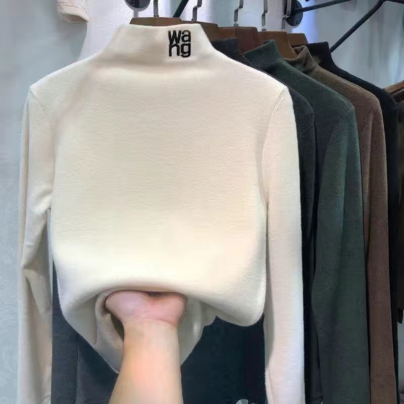 批发女装2021新款卫衣女潮ins秋季刺绣高领打底衫德绒保暖上衣女