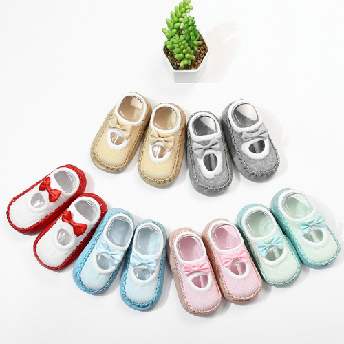Children‘s Leather Bottom Socks Baby Ankle Sock Infants Baby Toddler Shoes Cartoon Baby Bow Hole Socks