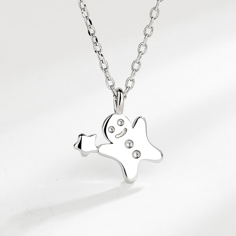 新款现货925银姜饼人星星项链简约设计感雪人圣诞女锁骨链ins饰品